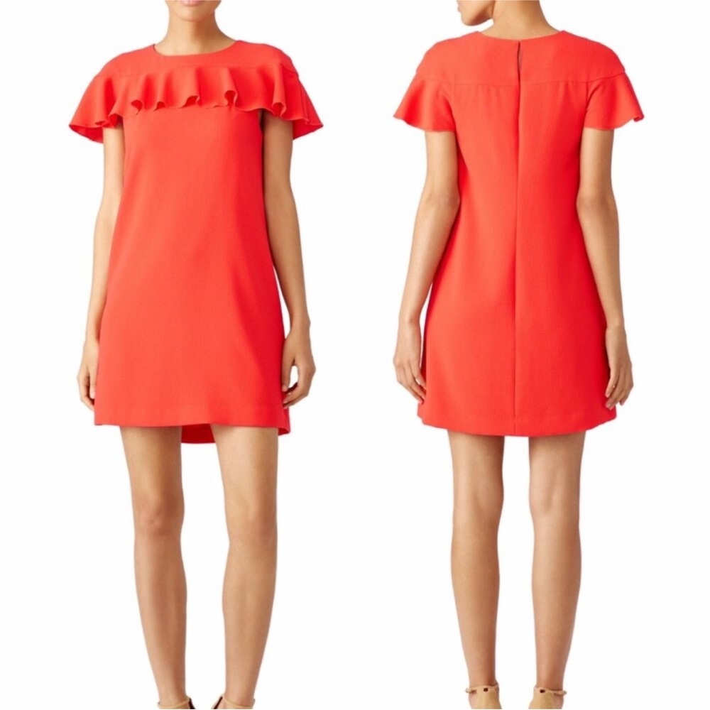 Trina Turk Orange Crepe Chic Splash Ruffle Fully Lined Shift Dress